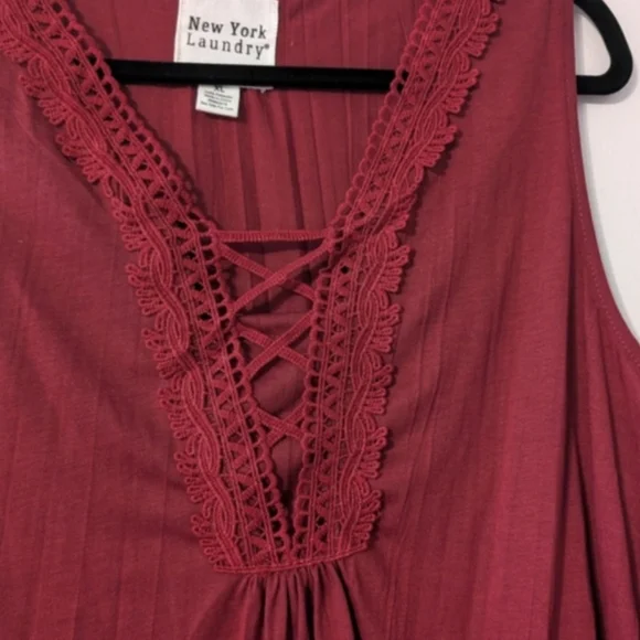 New York Laundry Women's Lace-Up Burgundy Sleeveless Blouse - Picture 2 of 4